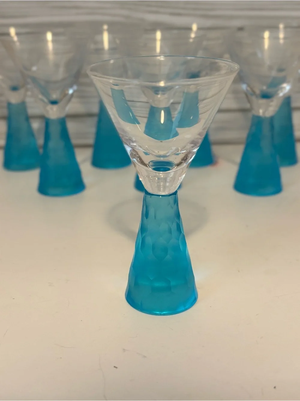 Vintage Artland Prescott Aqua Cordial Glasses Set of 8 Frosted Ice Blue 4.25